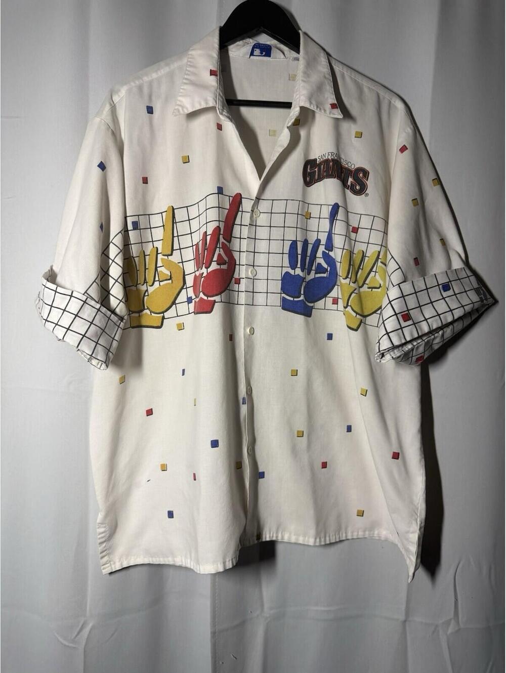 Vintage MLB Cliff Engle 80’s San Francisco Giants Button Up Foam Finger Shirt XL